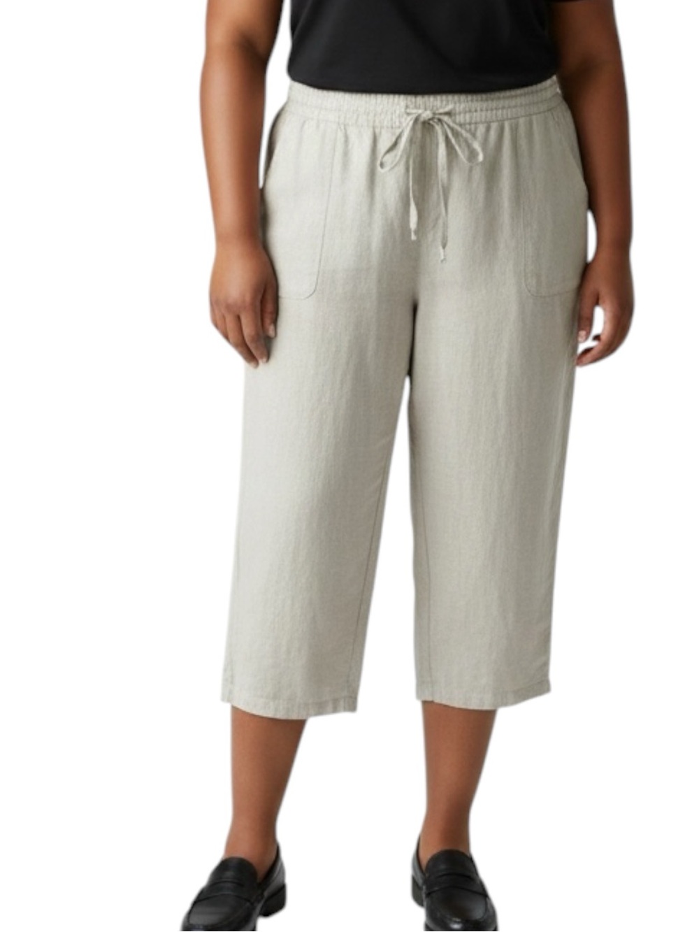 LIZ CLAIBORNE VINTAGE LInen Blend Relaxed Drawstring Crop Pants in Khaki Size XL